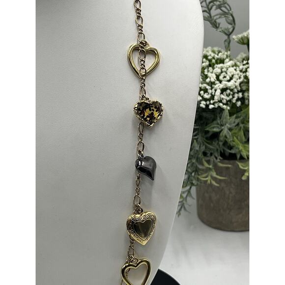 Betsey Johnson Gold & Silver Tone Multi Heart Necklace with 3 Lockets - Picture 4 of 14
